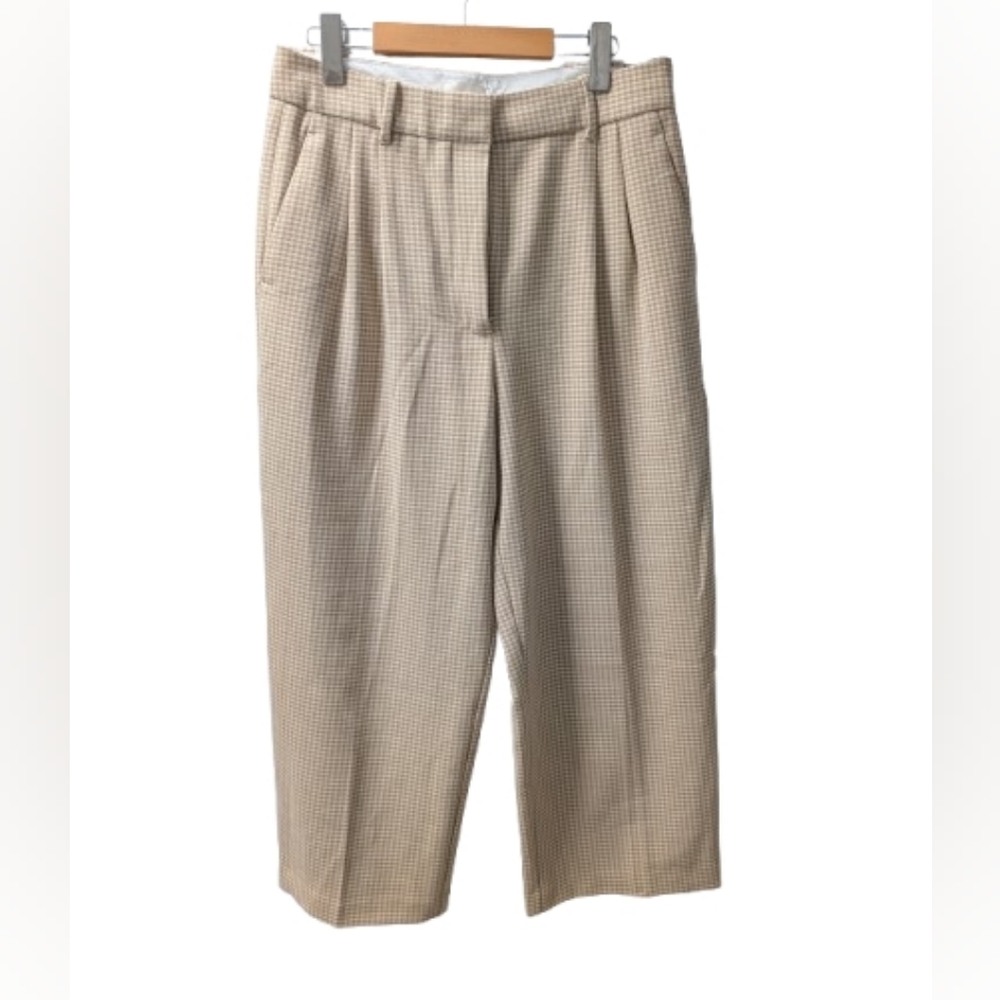Aritzia Wilfred Houndstooth Cropped Wide Leg Pants High Rise Trouser Size 12